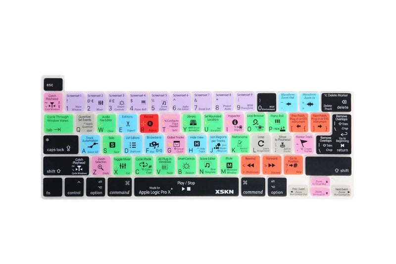 XSKN Logic Pro English Silicone Shortcuts Keyboard Cover Skin for Touch Bar Models 2019 MacBook Pro 16 inch A2141 2020 MacBook Pro 13.3 inch A2251 A2289 A2338 M1 Keyboard US&EU Version - Image 1